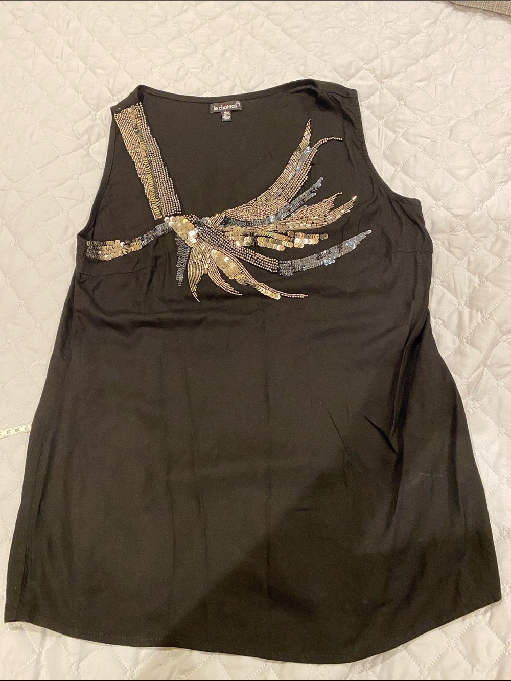 le chateau Black Tank with Gold & Silver Sequin Accent. Size M